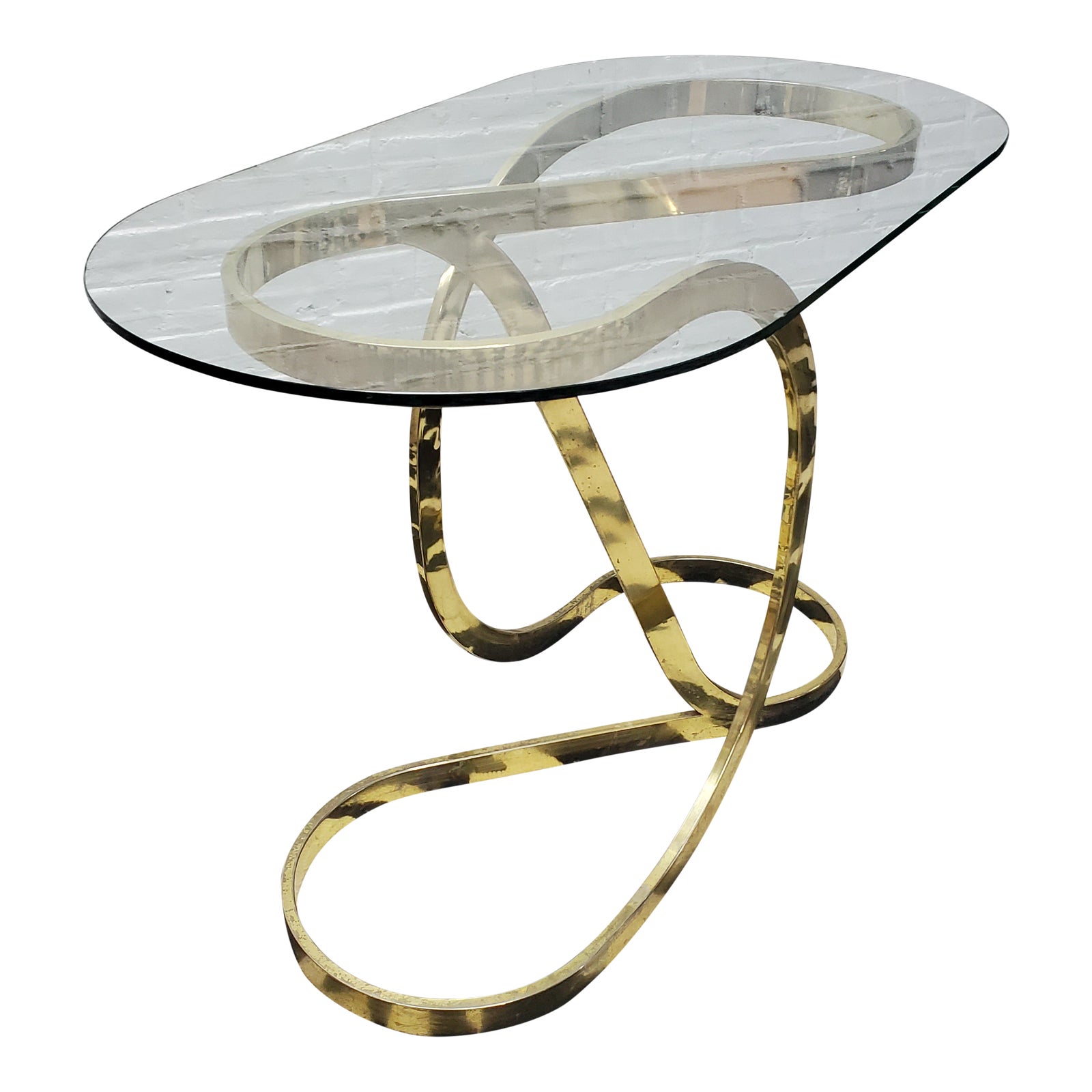 1960s Hollywood Regency Gold Art Deco Brass Console Sofa Table