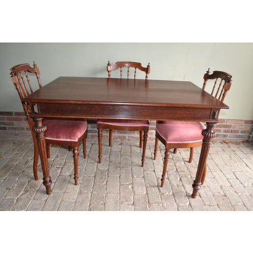 Wood Antique Mahogany Dining Table & Chairs, Set of 5 For Sale - Image 7 of 10