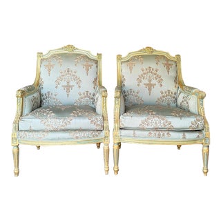 French Rococo Style Pair Chair Set With Gold Details For Sale
