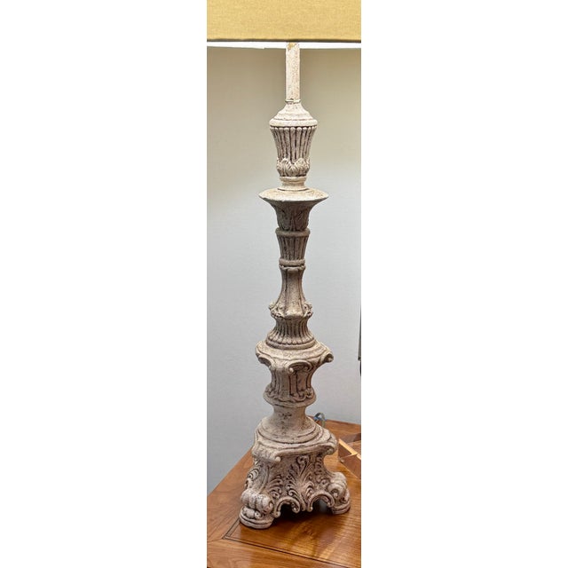 French Provincial Ornate Candlestick-Style Table Lamp For Sale - Image 3 of 7