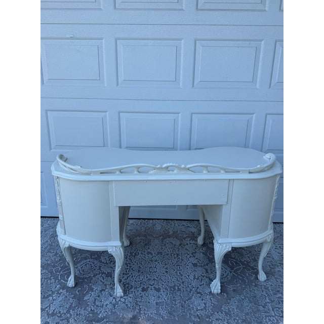 Vintage French Provincial Kidney Desk in Vintage Ivory Finish With Claw-and-Ball Feet For Sale - Image 12 of 13