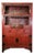 Antique Chinese Red Lacquer Scholar Cabinet With Carved Fretwork, 75.5", Late Qin G / Early Republic For Sale