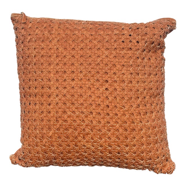 Vintage Williams Sonoma Home Cane Woven Leather Pillow – Discontinued 20” Square Luxe Décor For Sale