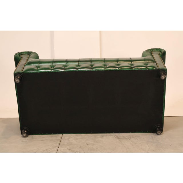Chesterfield Style Green Leather Sofa For Sale - Image 16 of 16