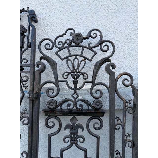 Pair of Antique 1920’s Wrought Iron Pedestrian Garden Gates For Sale In Los Angeles - Image 6 of 12