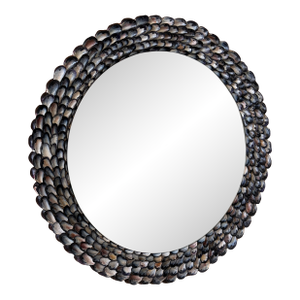 Handmade Coastal Mussel & Cowrie Shell Layered Round Mirror