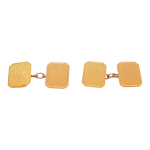Vintage Fine Signed Engine-Turned English Machine Age 9ct Gold Cufflinks - 2 Pieces