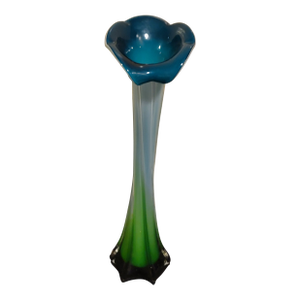 1990s Hand Blown Green & Teal Art Glass Jack in the Pulpit Calla Lily Style Vase