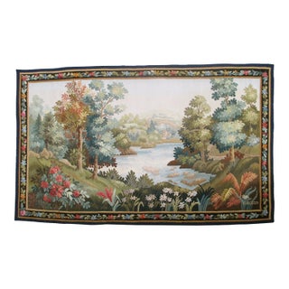 Beautiful Aubusson Tapestry With Charming Country Landscape For Sale