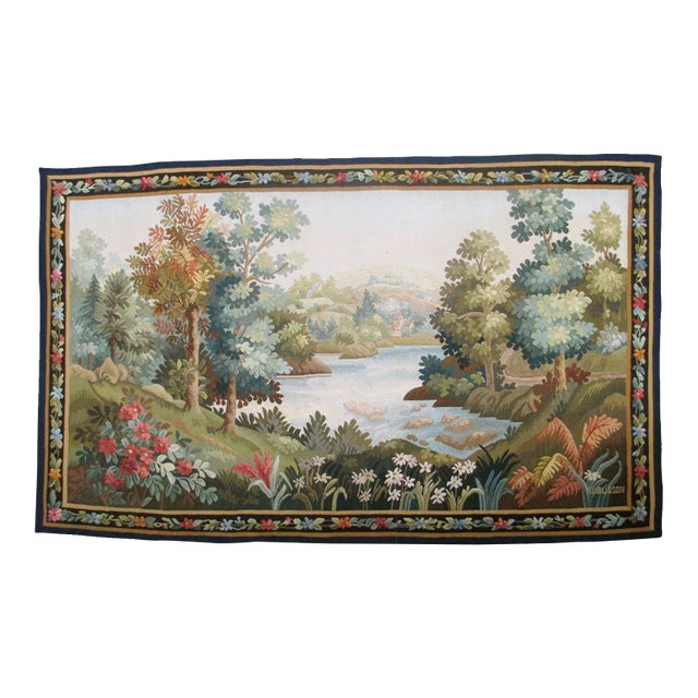Beautiful Aubusson Tapestry With Charming Country Landscape For Sale