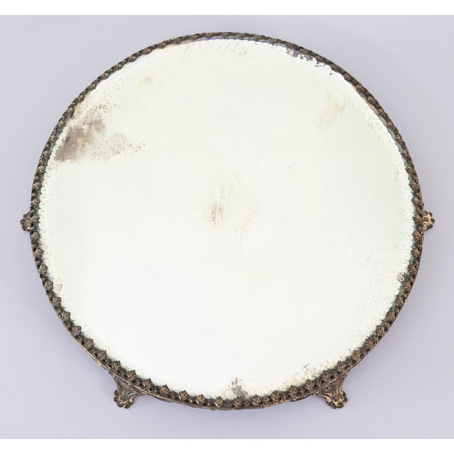 Antique French Gilt Ormolu Round Mirror Plateau Tray For Sale - Image 4 of 8