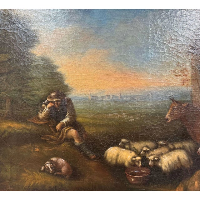 Textile Pair of 19th Century French Pastoral Oil Paintings in Blackened Frames For Sale - Image 7 of 11