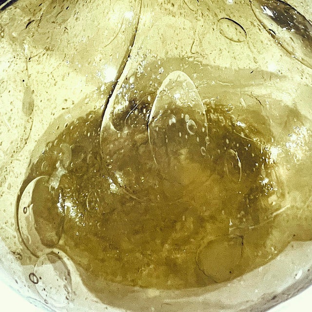 1970's Blown Olive Green Art Glass Demijohn Bottle For Sale - Image 4 of 9
