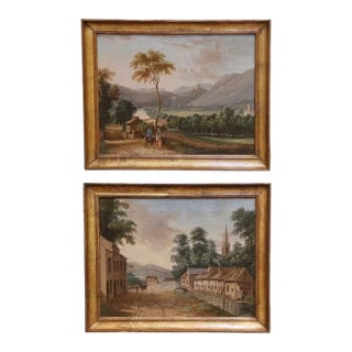 Pair of Early 19th Century French Pendant Landscape Oil on Canvas Paintings For Sale