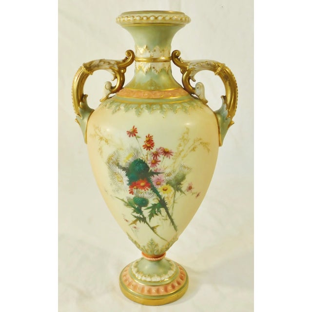 Traditional Antique C1896 Royal Worcester England Hand Painted Porcelain Floral Vase For Sale - Image 3 of 12