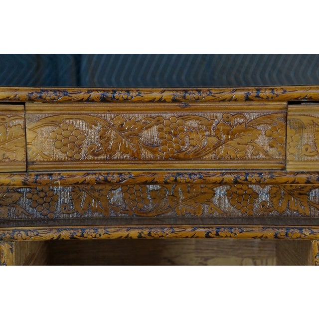 Mid-Century Curved Oak Dry Bar Cabinet With Carved Grapevines Wine Liquor 68" For Sale - Image 9 of 18