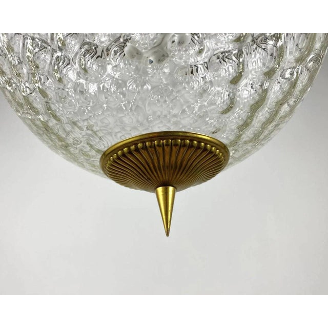 Vintage Gilt Brass and Textured Glass Ceiling Light For Sale - Image 5 of 6