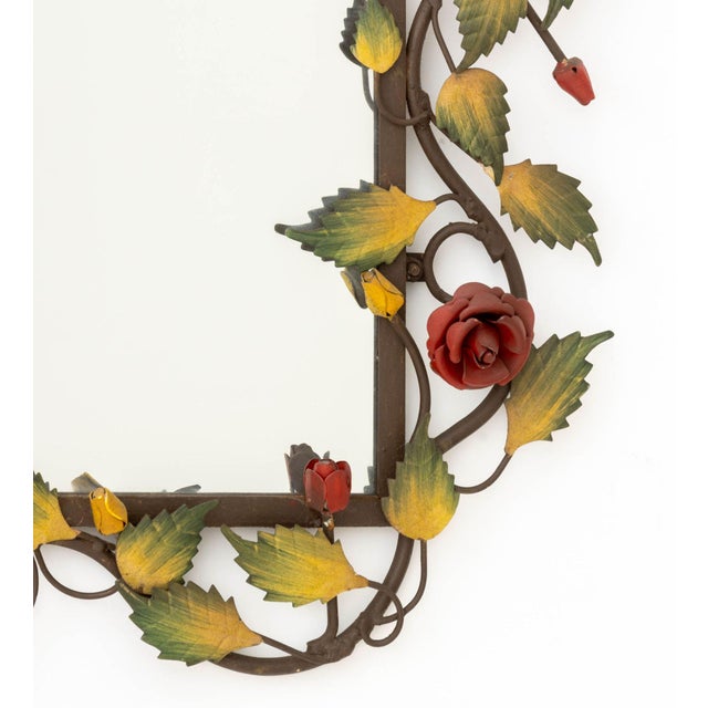 Modern Floral Tole Painted Framed Mirror For Sale - Image 3 of 7
