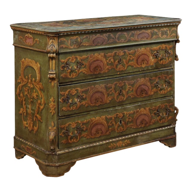 19th Century European Green Chest of Drawers For Sale