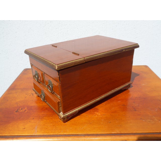 Mid-Century Modern Vintage Late 19th Century Jewelry Box W Fold Up Mirror ~ French Country For Sale - Image 3 of 13