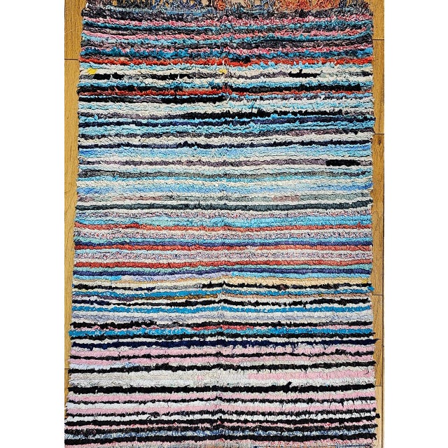 Vintage Moroccan Boucherouite Shag Area Rug, Handwoven Wool, Stripe, 5' X 7' For Sale - Image 4 of 11