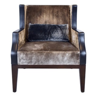 French Christian Liaigre for Holly Hunt Brown Leather & Velvet Chair For Sale