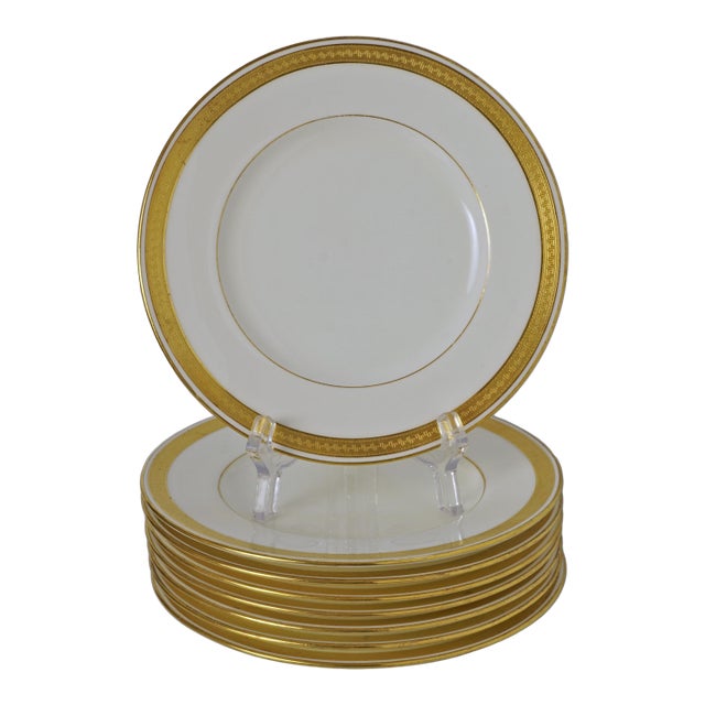 Early 20th Century Set of 8 Minton Antique Appetizer Plates Cream Porcelain Gold Rim For Sale