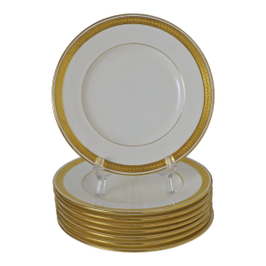 Early 20th Century Set of 8 Minton Antique Appetizer Plates Cream Porcelain Gold Rim
