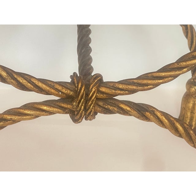 1950s Italian Hollywood Regency Rope & Tassel Gilt Metal Stool For Sale - Image 15 of 17
