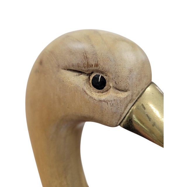 Italian Mid-Century Modern Hand-Carved Wooden Swan With Brass Beak, C. 1960s–70s For Sale - Image 4 of 16