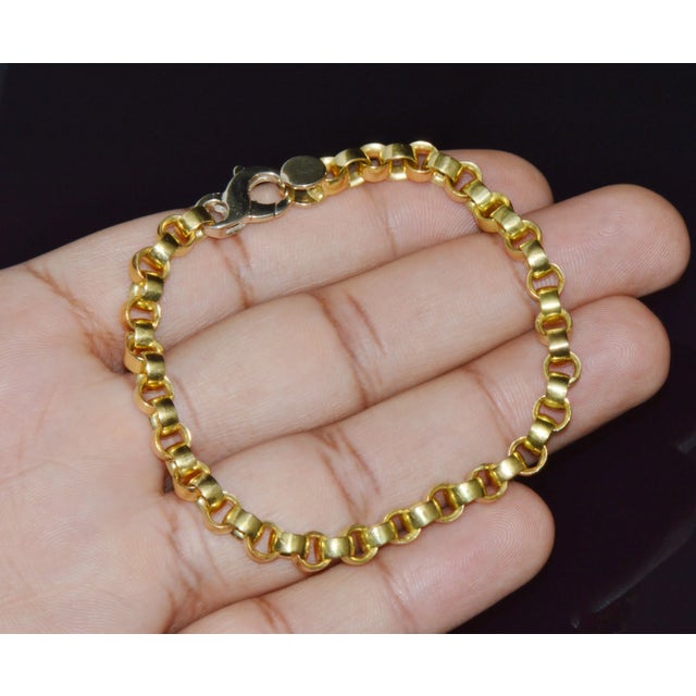 Metal Vintage Italian Solid 18k Gold Rolo Link Stacking Chain Bracelet For Sale - Image 7 of 14