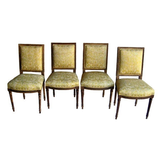 French Set of Four Fortuny Sèvres Design Louis XVI Dinning Chairs Circa 18 Hundreds For Sale