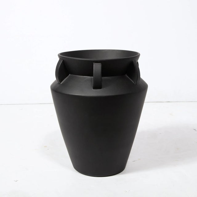 Late 20th Century Modernist Charcoal Urn Form Ceramic Vase With Demilune Embellishments For Sale - Image 11 of 13