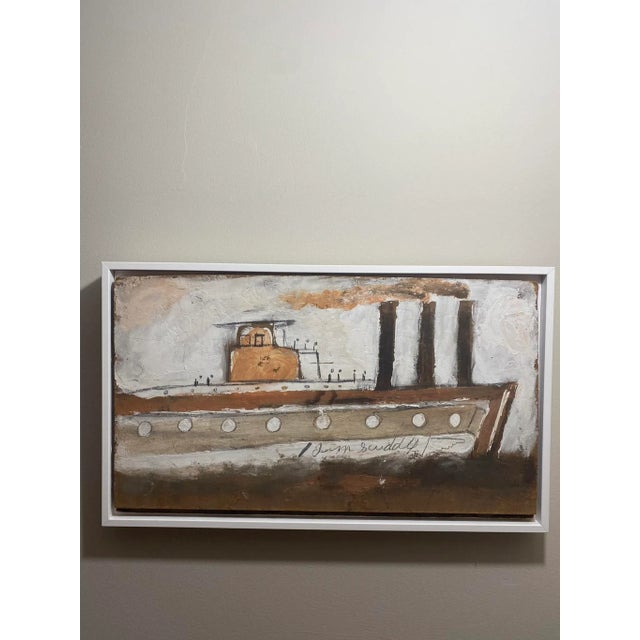 1980s Jimmy Lee Sudduth Folk Art Painting Steam Ship For Sale - Image 5 of 12