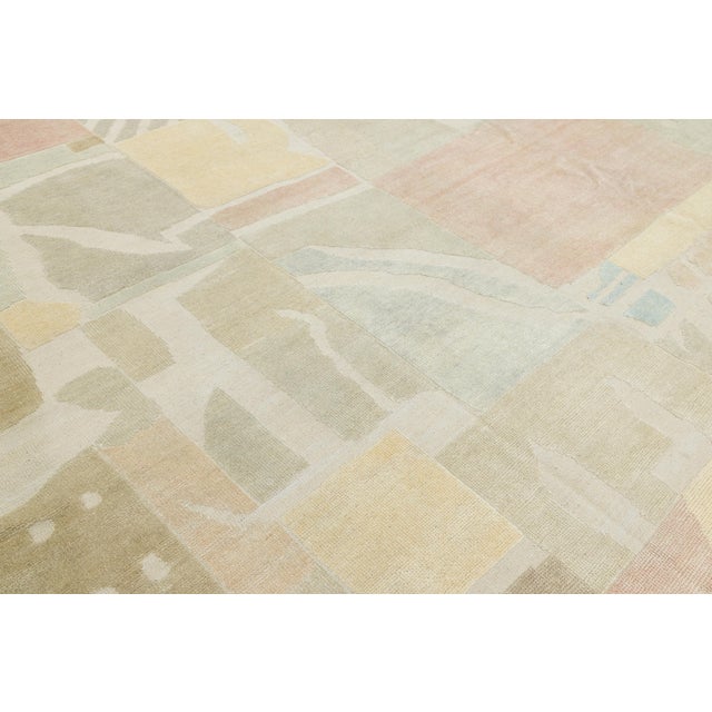 Textile Contemporary Hand-Woven Modernist Abstract Wool Rug in Muted Pastel Color Block For Sale - Image 7 of 12