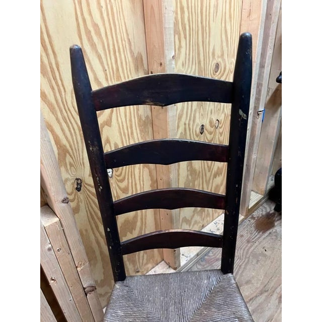 American 19th Century Antique Rush Seat Ladder Back Side Chair For Sale - Image 3 of 8