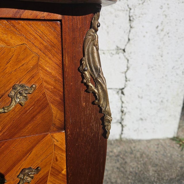 French Marquetry Nightstand in Marble and Wood, 1970s For Sale - Image 12 of 18