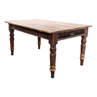19th Century Classic Heavy Gauge End Drawer Kitchen Dining Table For Sale