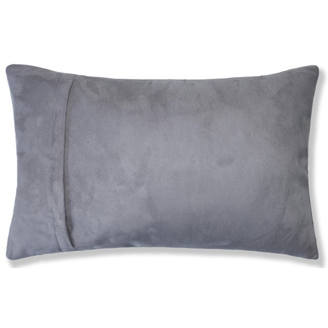 Textile Luxury Gray Cowhide Leather Throw Pillow 16x24 | Handmade Hexagon Patchwork Designer Lumbar Cushion For Sale - Image 7 of 8