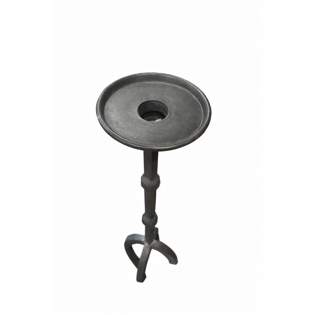 Gothic Brutalist Hand-Forged Iron Candlestick Holder –Circa 1950's Rustic Spanish Revival Gothic Style For Sale - Image 3 of 4