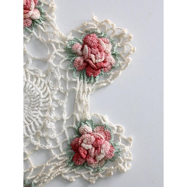 Farmhouse Vintage Crotchet Floral Doily For Sale - Image 3 of 10