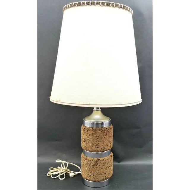 Vintage Mid-Century Chrome & Cork Table Lamp With Matching Cork And Fabric Shade For Sale - Image 10 of 10