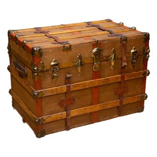 Late 19th A. E Meek Leather and Wood Cabin Trunk c.1880-1899 For Sale
