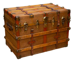 Late 19th A. E Meek Leather and Wood Cabin Trunk c.1880-1899