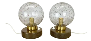 German Glass Ball and Oak Wooden Table Lights from Temde Lights, 1970s, Set of 2