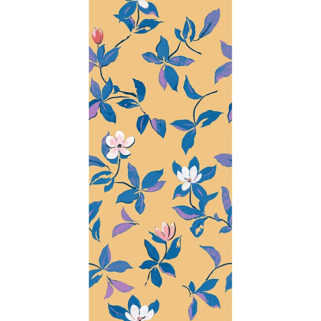 Sample - Large Scale, Magnolias Wallpaper by Paule Marrot in Goldenrod For Sale