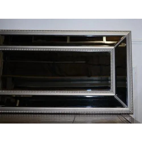 Large Silver Beaded Cushioned Bevelled Rectangular Mirror For Sale - Image 6 of 10