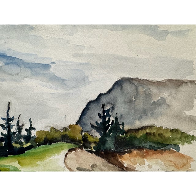 Rustic Henry Emil Salloch Original Watercolor on Paper Mountain Valley 1940 For Sale - Image 3 of 7