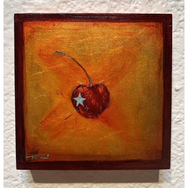 Star by Tammi Otis | Oil on Board Cherry with a Star on an Orange Background For Sale