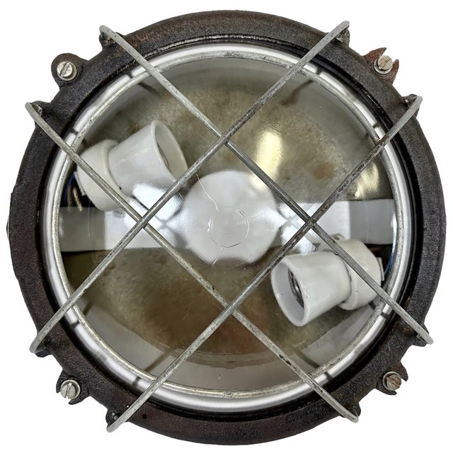 Industrial Black Cast Iron Wall or Ceiling Light from Elektrosvit, 1960s For Sale
